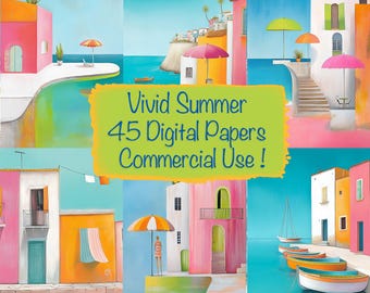 45 Mediterranean Summer Digital Paper Set, Scrapbooking, Collage (Digital Download)