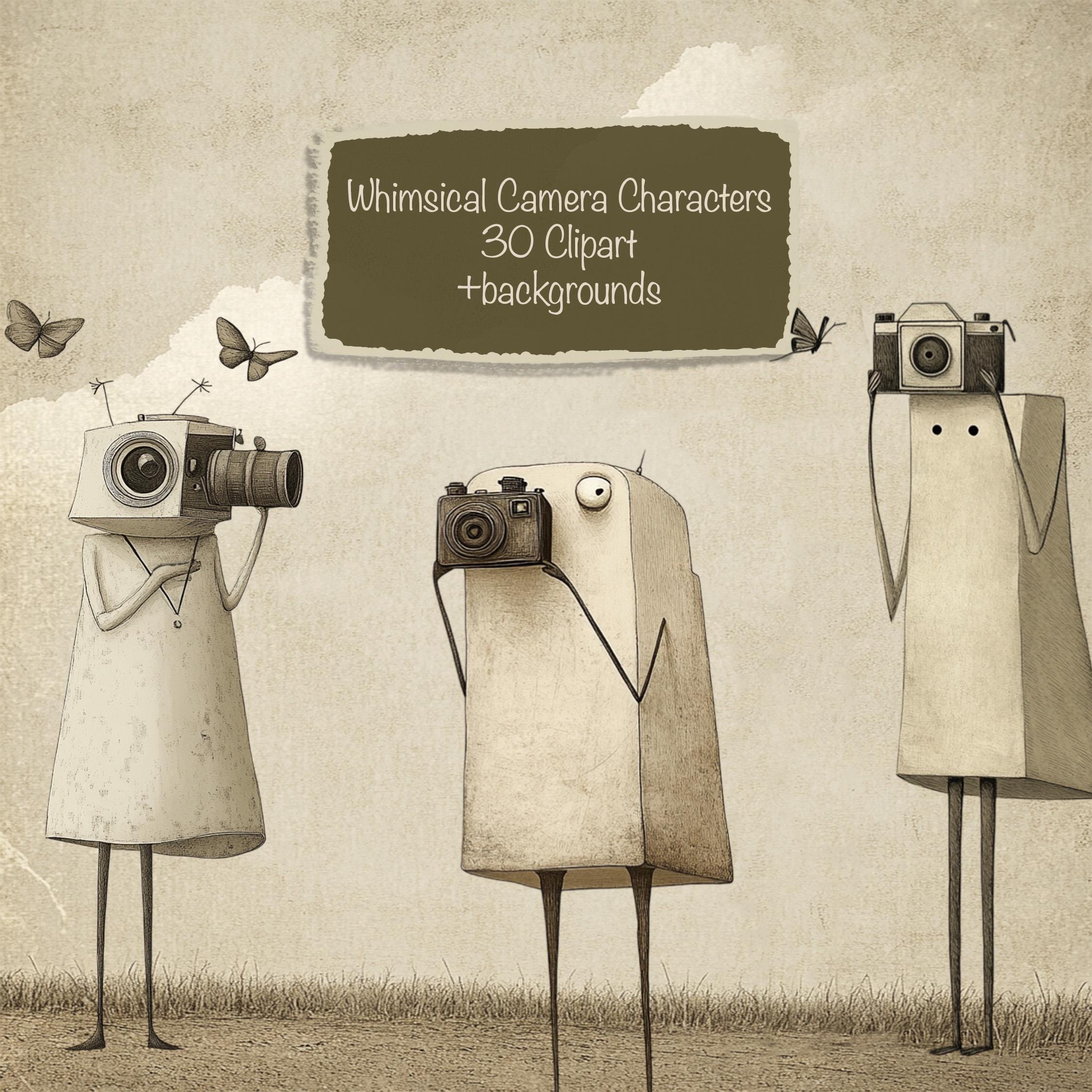 Whimsical Camera Characters 30 Clipart + 6 Backgrounds, DIY Card, Junk ...