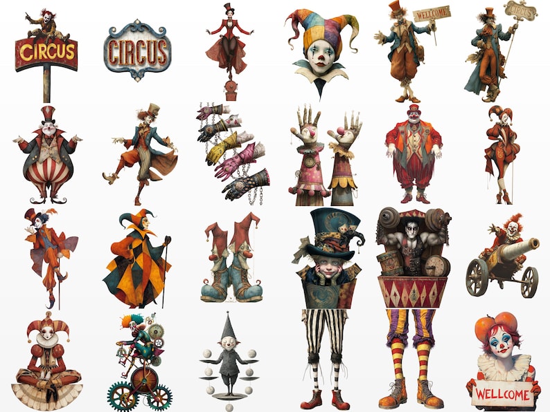 120 Unique Quirky Circus Clipart PNG + 45 Backgrounds, Cards, Junk ...