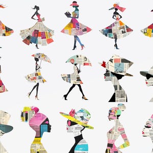 40 PNG Spring Fashion Silhouette Clipart Bundle + 15 Backgrounds, DIY Card Making, Junk Journal Kit, Scrapbooking Supplies, Commercial use! image 3