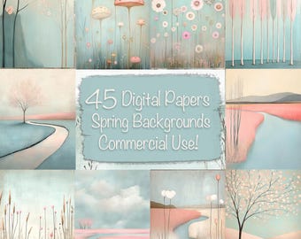 45 Pastel Spring Digital Papers, Scrapbook Kit (Digital Download)