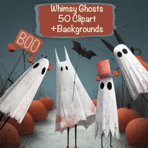 Fantasmas Fantasmagóricos 50 clipart + 15 fundos, criação de cartões faça você mesmo, suprimentos para diário, kit de scrapbooking, uso comercial!