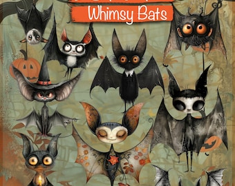 Whimsical Halloween Bat Clipart Bundle 25 Cute and Quirky Designs, for Halloween Crafts, Scrapbooking and More, Commercial use!