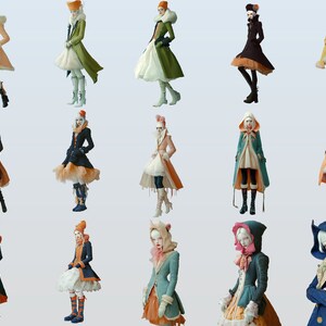 Puede incluir: Una colecci&oacute;n de 15 mu&ntilde;ecas de moda que llevan diferentes atuendos. Las mu&ntilde;ecas llevan todas diferentes estilos de vestidos, abrigos y sombreros. Algunas de las mu&ntilde;ecas llevan atuendos coloridos, mientras que otras llevan colores m&aacute;s apagados. Las mu&ntilde;ecas est&aacute;n todas posadas de diferentes maneras y todas miran a la c&aacute;mara.