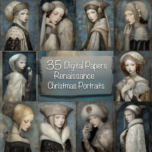 35 inspirerende renaissancekerstkerstbundel digitale papieren dames - doe-het-zelf, kaarten, rommeljournaalbenodigdheden, scrapbooking, collage, commercieel gebruik!