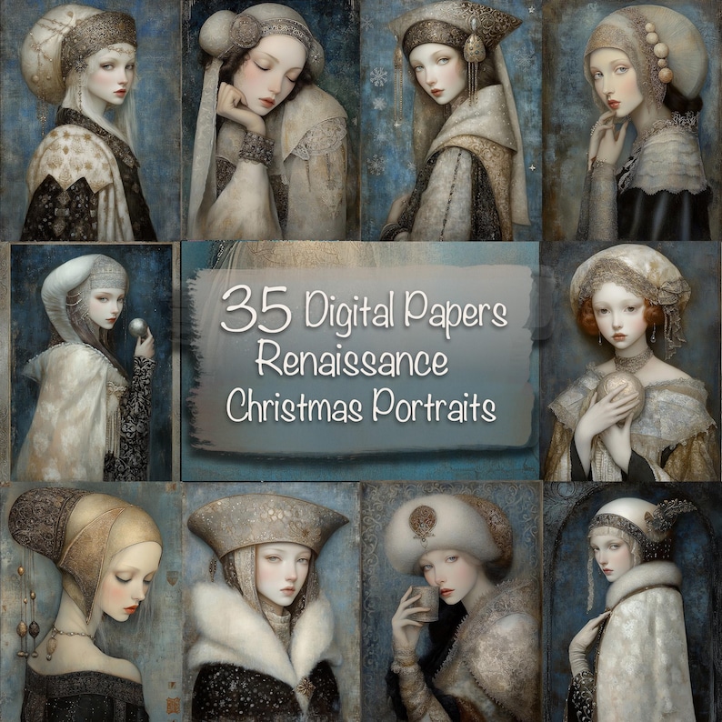 35 Inspiring Renaissance Christmas Ladies Digital Papers Bundle - DIY ...
