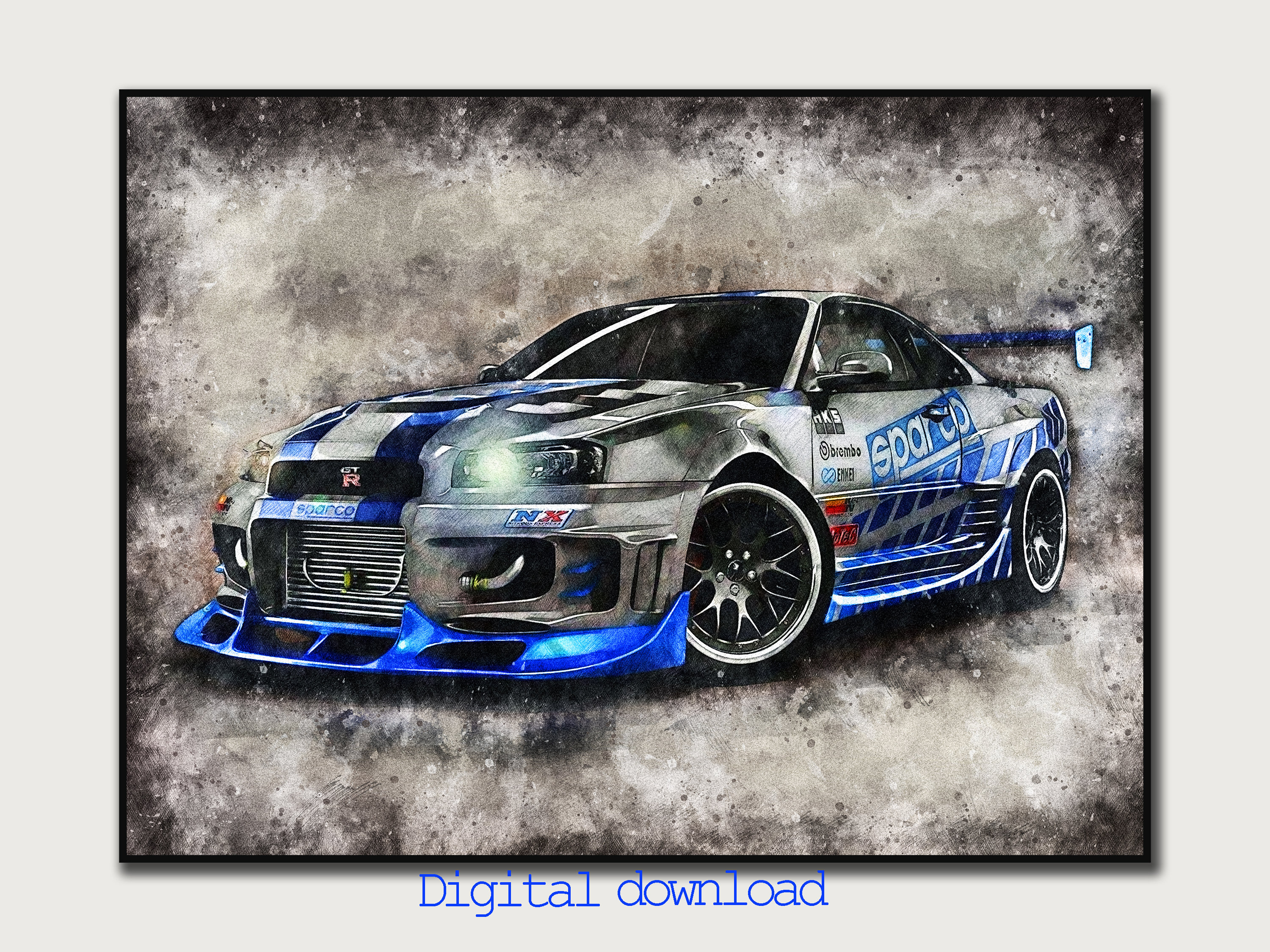 Nissan Skyline, Fast and Furious, Paul Walker, Car Art Print, Gift for Him,  Digital Download 