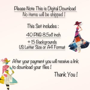 40 PNG Spring Fashion Silhouette Clipart Bundle + 15 Backgrounds, DIY Card Making, Junk Journal Kit, Scrapbooking Supplies, Commercial use! image 9