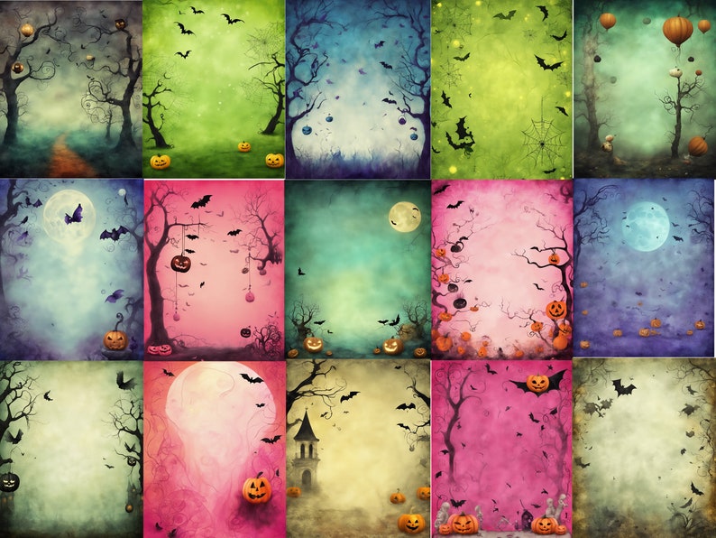 Livfullt Halloween Clipart-paket - 45 nyckfulla designer och 15 bakgrunder, för Halloweenpyssel, scrapbooking och mer, kommersiellt bruk! bild 5