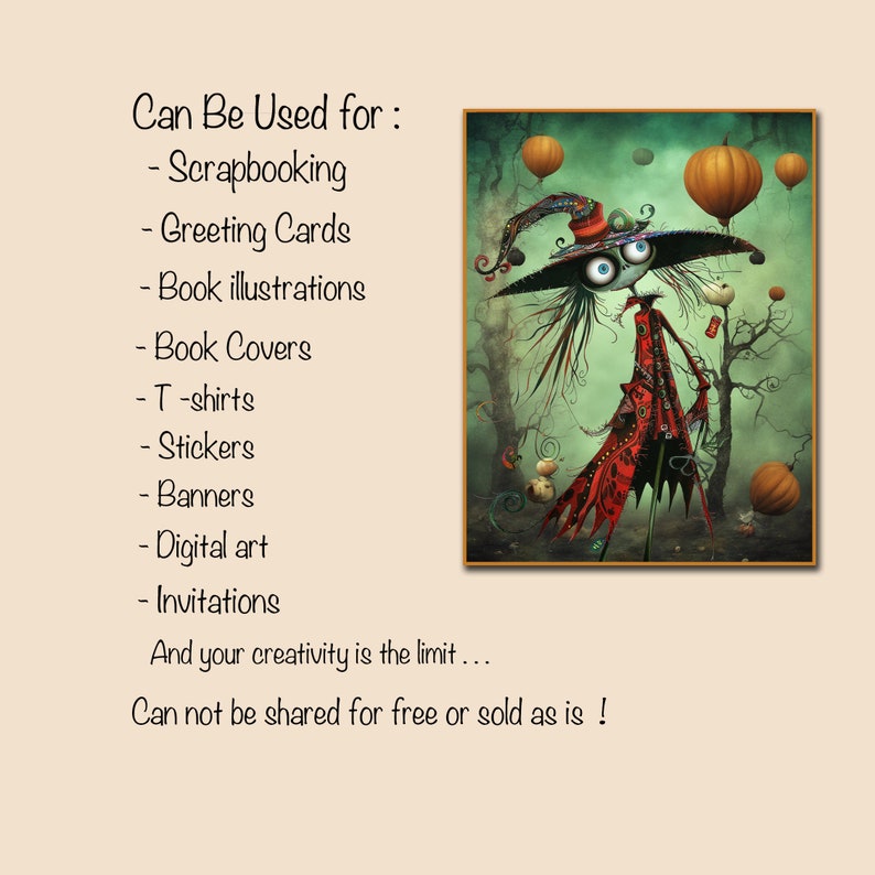 Livfullt Halloween Clipart-paket - 45 nyckfulla designer och 15 bakgrunder, för Halloweenpyssel, scrapbooking och mer, kommersiellt bruk! bild 7