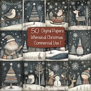 50 fantasiose carte digitali natalizie, creazione di biglietti, carta per diari riciclati, forniture per scrapbooking, uso commerciale!