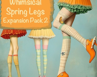 Whimsical Spring Girls Clipart - Expansion Pack 2  -  20 PNG + 10  Backgrounds -  Junk Journal Kit, Scrapbooking Supplies, Commercial use!