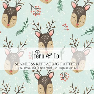 Cute Christmas Reindeer Winter Holiday Muted Kids Seamless Repeat Pattern for Commercial Use