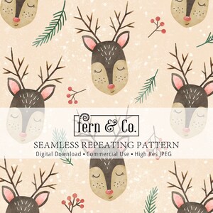 Cute Christmas Reindeer Winter Holiday Muted Kids Seamless Repeat Pattern for Commercial Use