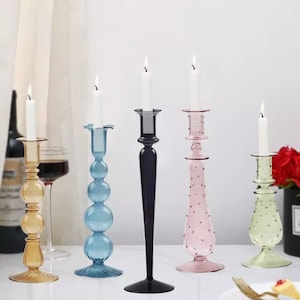 European Inspired Vintage Style Glass Candlestick Holder | Nordic Scandi | Modern Chic Trendy Boho | Gift | Home Decor