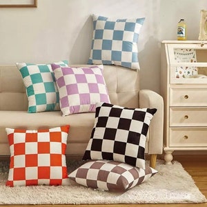 Modern Checkerboard Velvet Cushion Cover | 45 x 45 cm | Unique Quirky Trendy | Home Decor