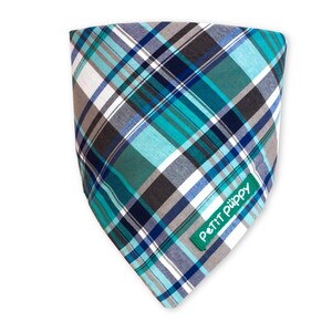 Dog Green Plaid Bandana, Pet Bandana, Dog Scarf, Pet Accessories, Pet Neckwear, Dog Bandana Scarf With Ties, Dog Bandana with Logo image 1