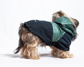 Dog Raincoat with Hoodie, Waterproof Dog Coat, Blue and Green Jacket, Raincoat for Large Dogs, Size XL, Velcro Jacket