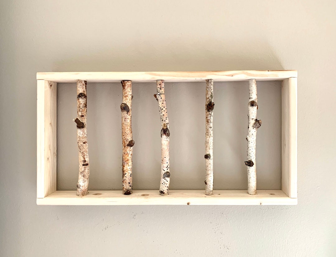 Handmade White Birch Coat Hat Key Rack Wall Art Wall Home Cabin Rustic