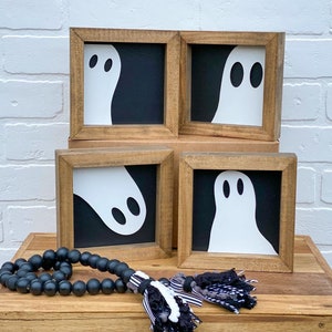 Mini Ghost Sign • Modern Halloween Décor • Layered Sign • Black + White Sign