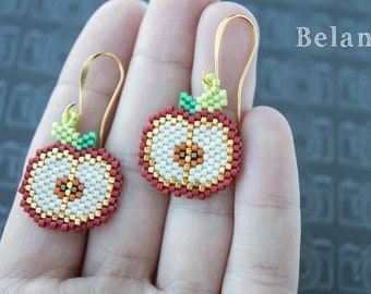 Red apple earrings, cute kawaii fruit, dangle beaded food earrings , food jewelry, fun earrings, handmade, novelty earrings,unique earrings