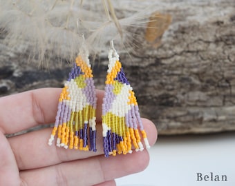 Abstract bead tassel earrings,Funky earrings,Fringe Earrings,beaded tassel,quirky earrings, fun earrings,boho jewelry,sister gift,unique.