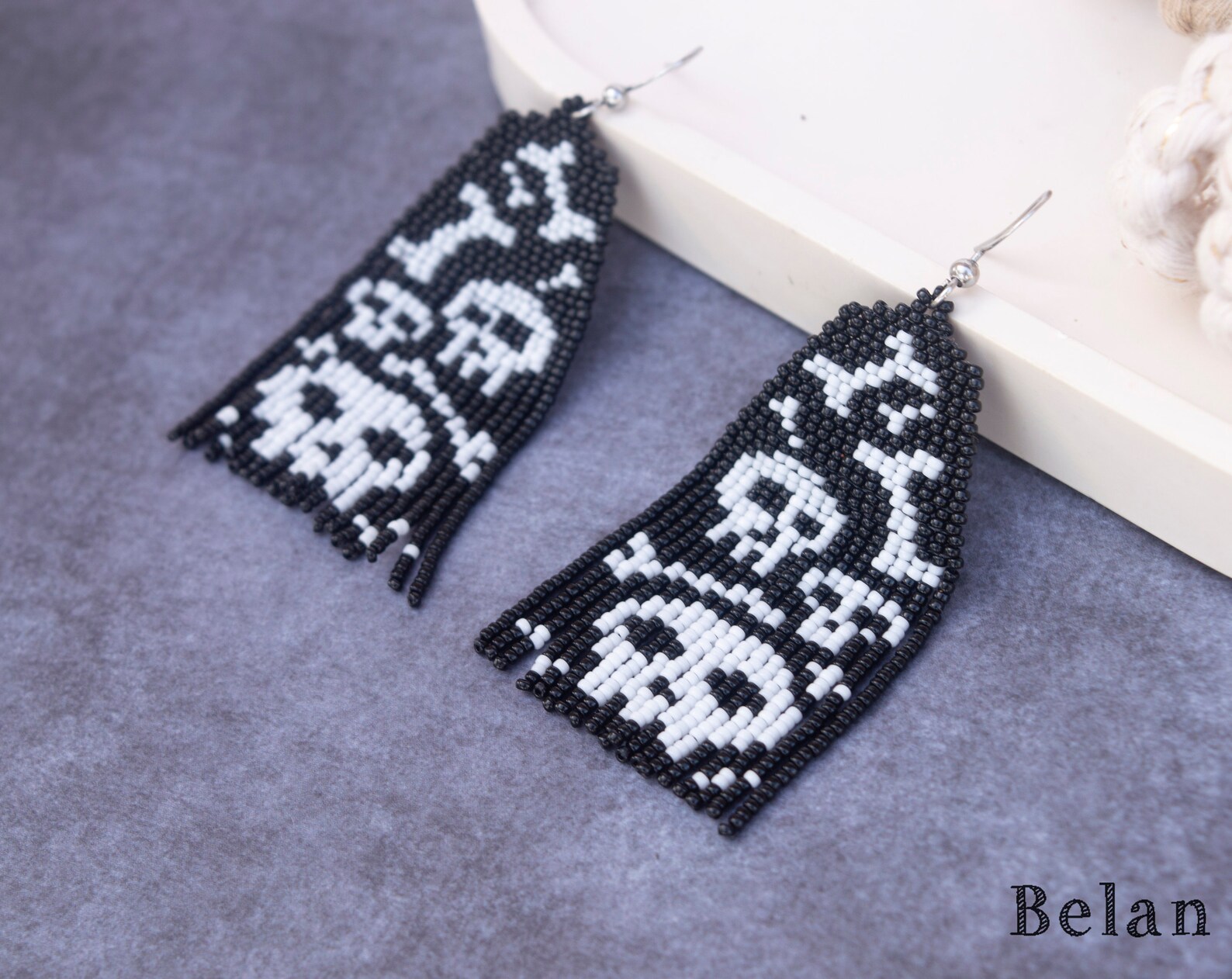 Halloween Skull Earrings, Beaded Skull Earrings, Halloween Jewellery