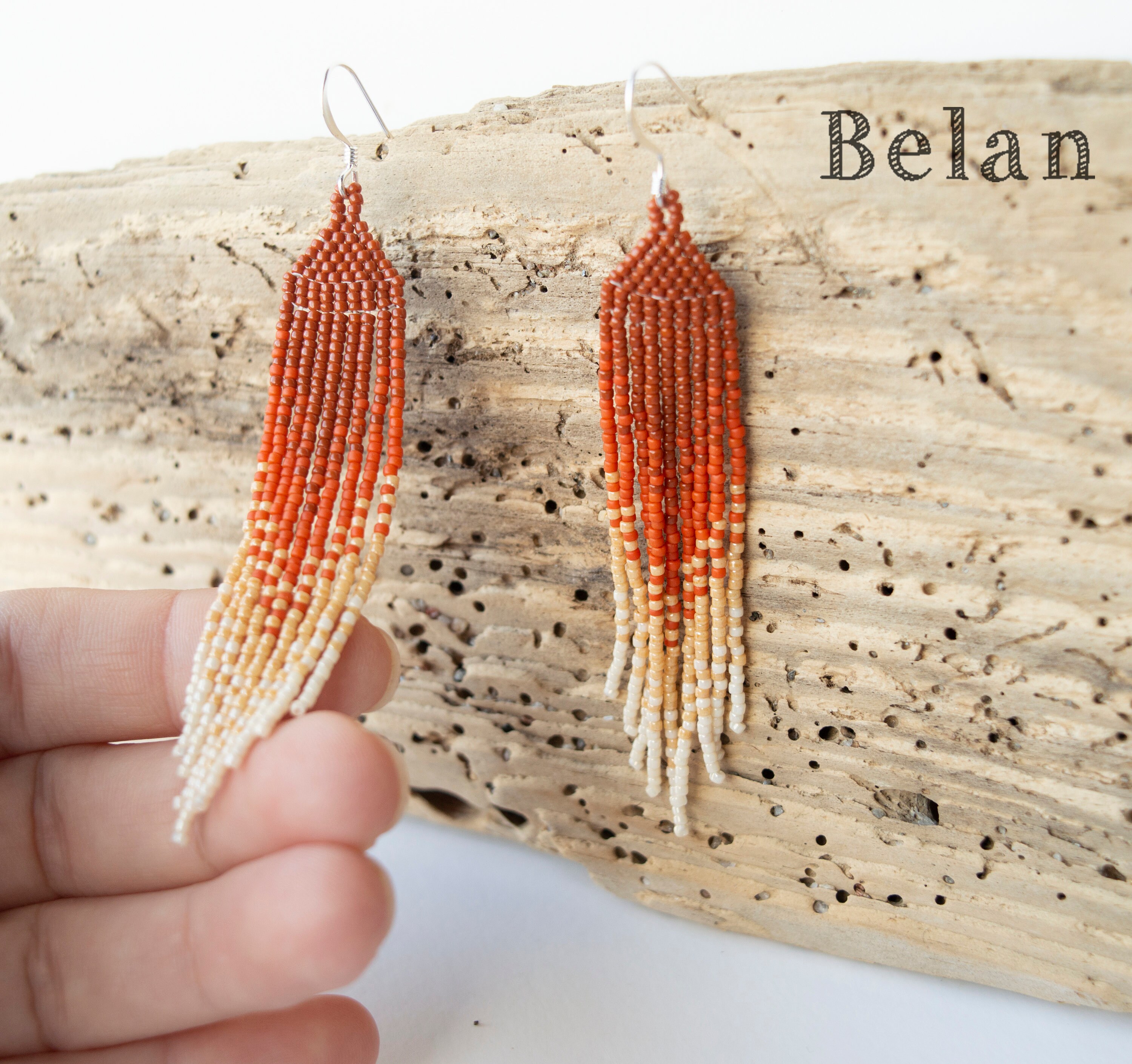 Long Ombre Earrings,beaded Tassel Earrings,fringe Earrings,beaded Long