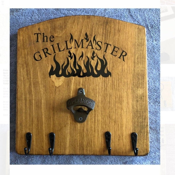 Grill Master sign with hooks and bottle opener