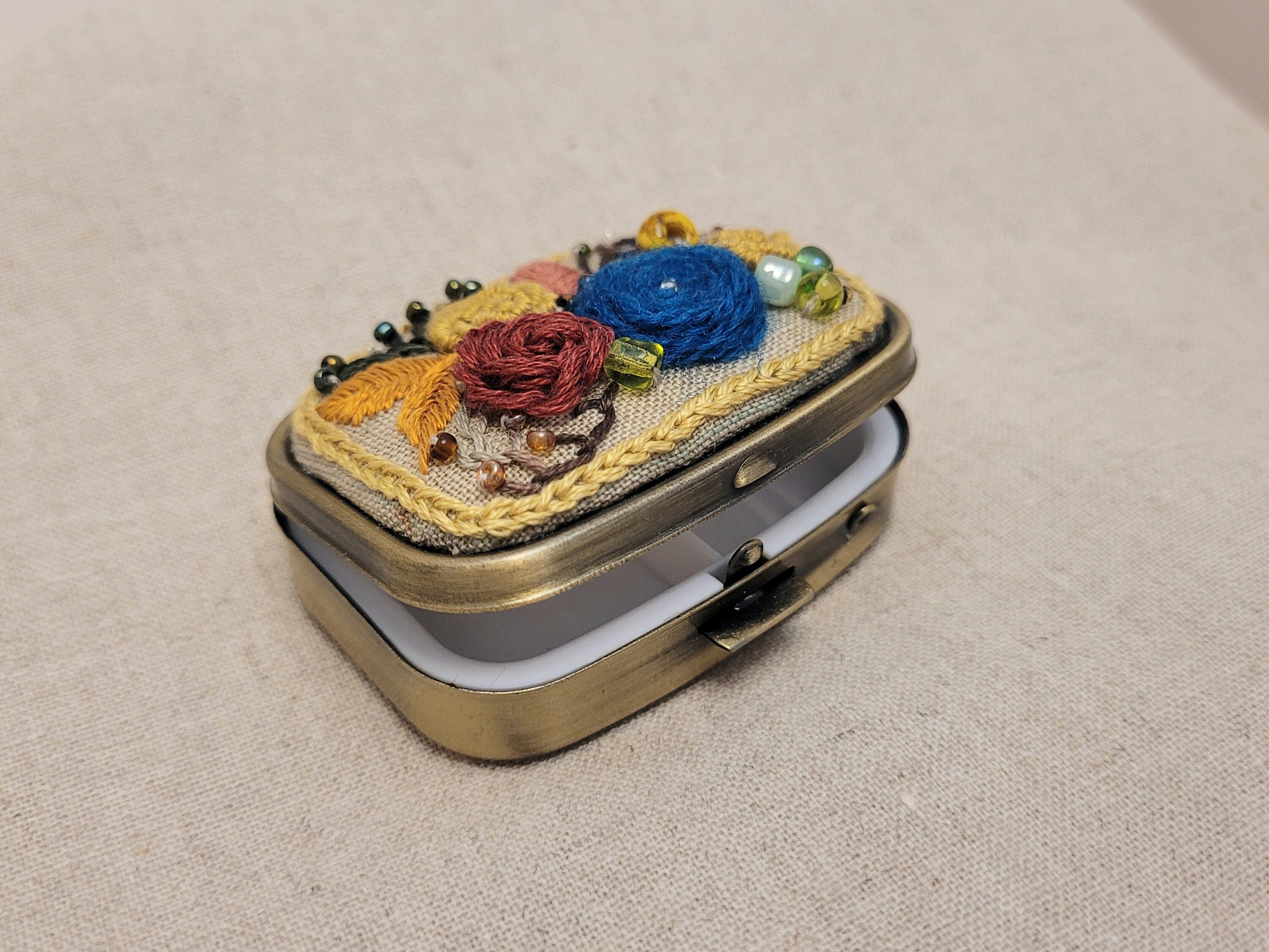 Handmade flower beaded Compartment Pill Box. Pill Box Etsy