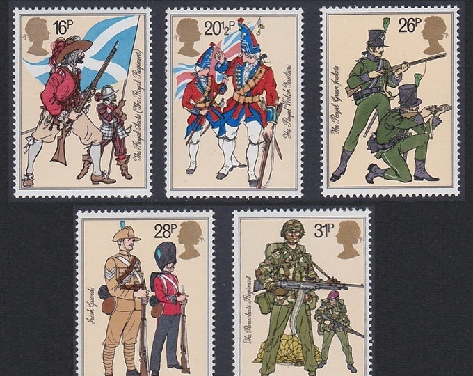 British Army Uniforms Set of Five Great Britain Postage Stamps Issued 1983