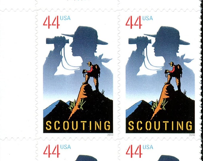 2010 Scouting Plate Block of Four 44-Cent US Postage Stamps Mint Never Hinged