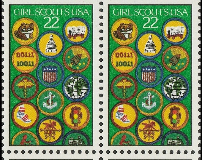 Girl Scouts Block of Four 22-Cent United States Postage Stamps Issued 1987