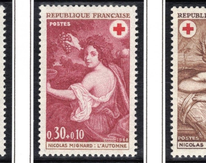 Paintings Mignard Set of Four France Red Cross Postage Stamps Issued 1968