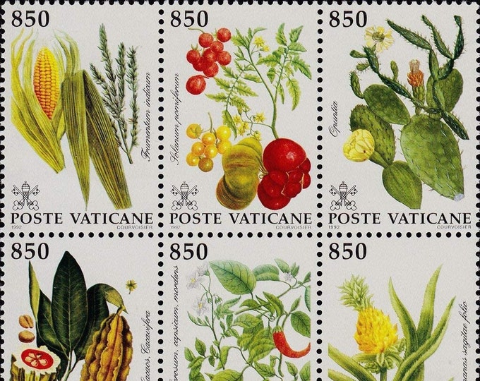 1992 Plants from The New World Block of Six Vatican City Postage Stamps Mint Never Hinged