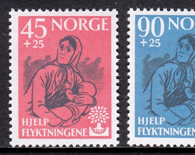 Refugees Set of Two Norway Postage Stamps Issued 1960