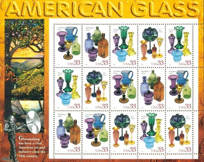 American Glass Sheet of Fifteen 33-Cent United States Postage Stamps Issued 1999