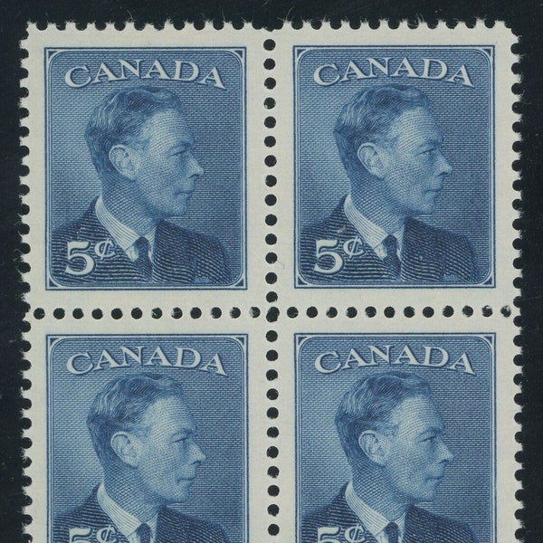 King George VI Block of Four 5-Cent Canada Postage Stamps Issued 1950