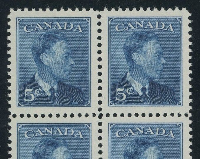 King George VI Block of Four 5-Cent Canada Postage Stamps Issued 1950
