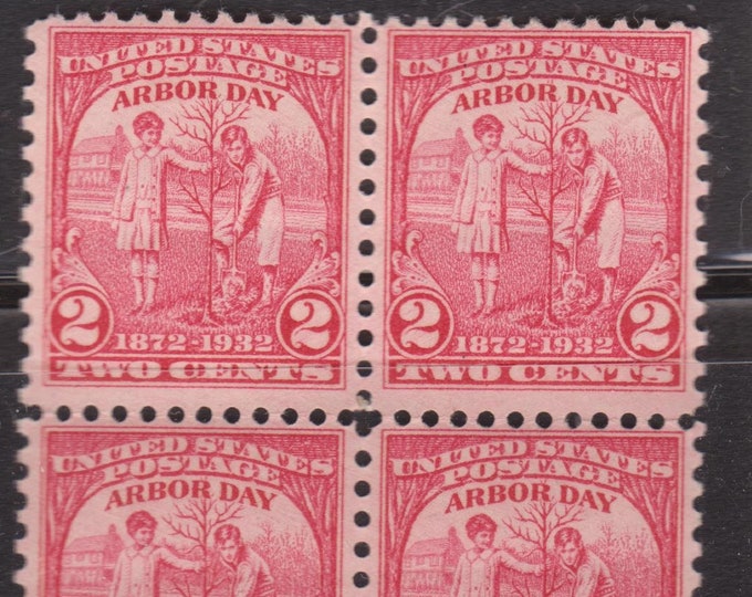 1932 Arbor Day Block of Four 2-Cent US Postage Stamps Mint Never Hinged