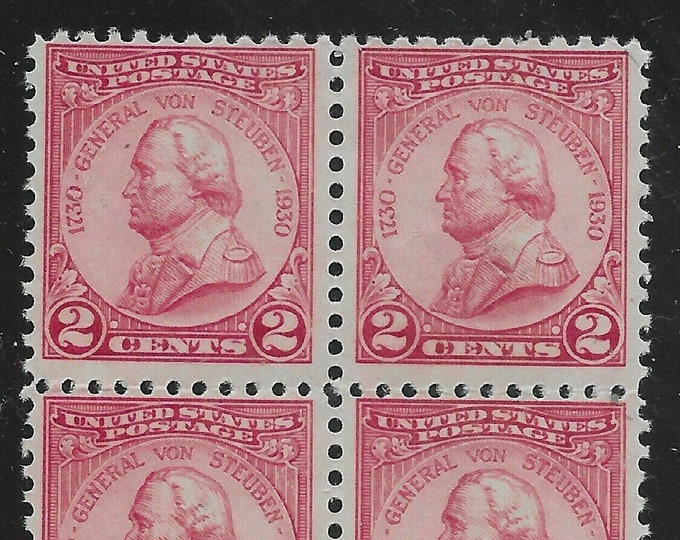1930 General von Steuben Block of Four 2-Cent US Postage Stamps Issued 1930