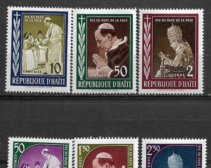 1959 Pope Pius XII Commemoration Set of 6 Haiti Postage Stamps Mint Never Hinged