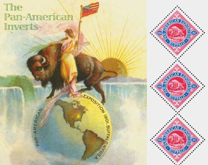 Pan American Issue and Buffalo Souvenir Sheet of Seven United States Postage Stamps Issued 2001