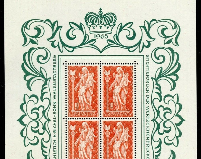 Madonna of Schellenberg Miniature Sheet of Four Liechtenstein Postage Stamps Issued 1965