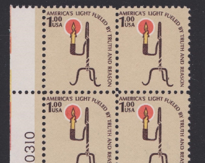 1979 Rush Lamp Plate Block of Four One-Dollar United States Postage Stamps