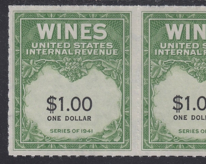 Wine Revenue Stamps Pair of One Dollar United States Issued 1949