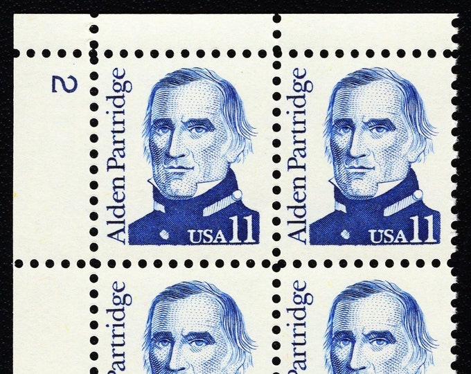 Alden Partridge Plate Block of Four 11-Cent United States Postage Stamps Issued 1985