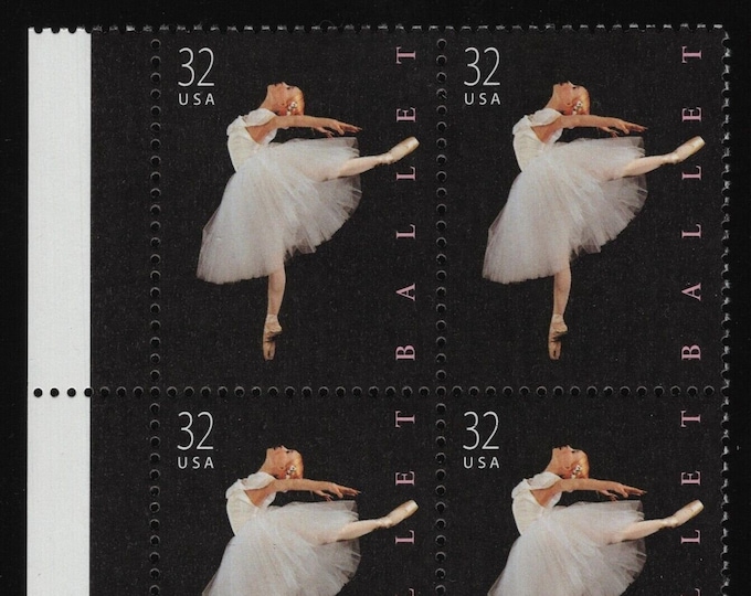 1998 Ballet Plate Block of Four 32-Cent United States Postage Stamps