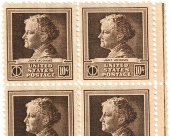 Jane Addams Plate Block of Four 10-Cent United States Postage Stamps Issued 1940