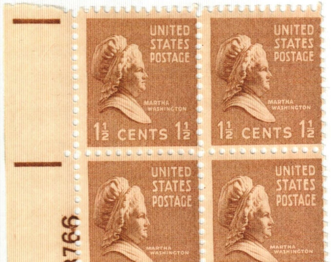 Martha Washington Plate Block of Four United States Postage Stamps